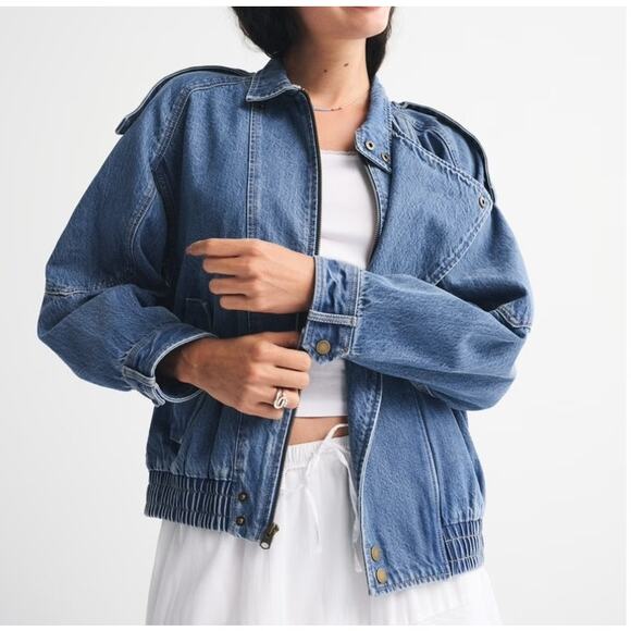 Abercrombie & Fitch Jackets & Blazers - Abercrombie Relaxed Denim Bomber Jacket Medium Wash Blue Small